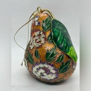 Vintage Cloisonné Collectible Christmas Pear Ornament 4.25" Enamel Rare Fruit